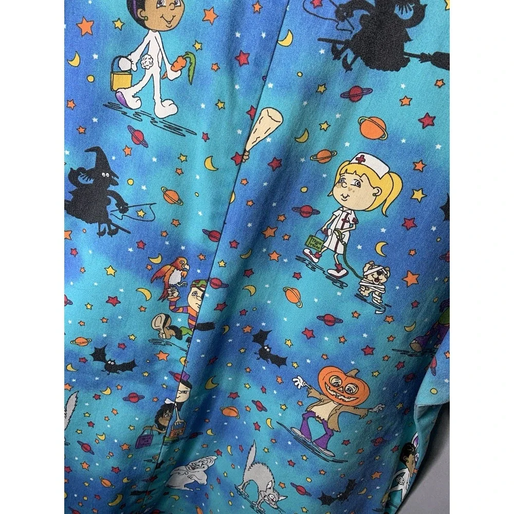 Women's S Vintage Halloween Rare‎ Scrub Top Nurse Uniform Piediatrics  Ghost Cat